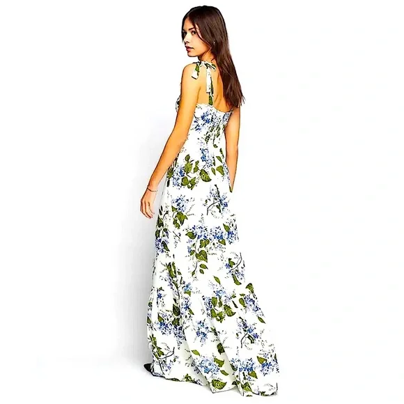 Reformation Jasen Dress - White and Green Floral Sleeveless Maxi Sundress Reformation Jasen Dress - White and Green Floral Sleeveless Maxi Sundress